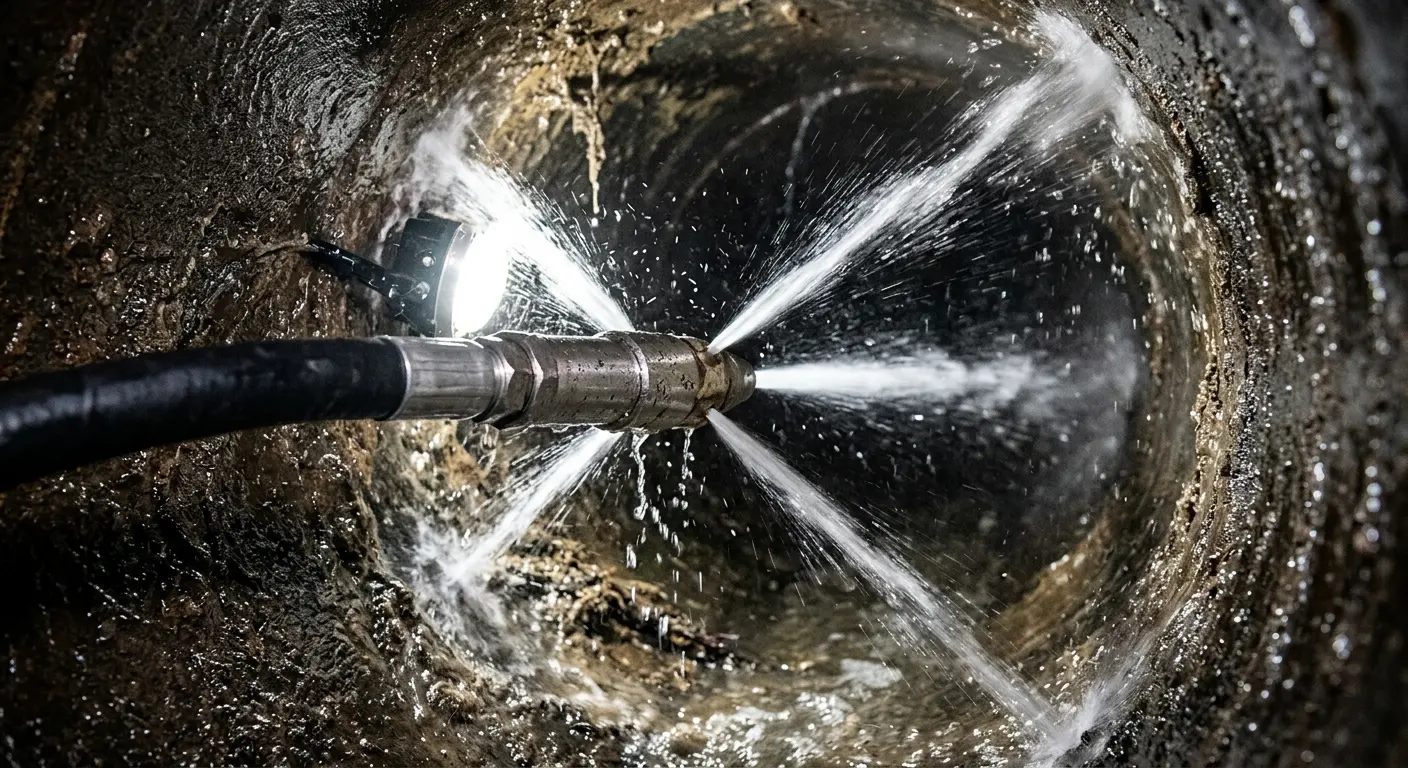 High-pressure hydro jetting nozzle cleaning sewer pipe for Sewer Cleanout in Trophy Club